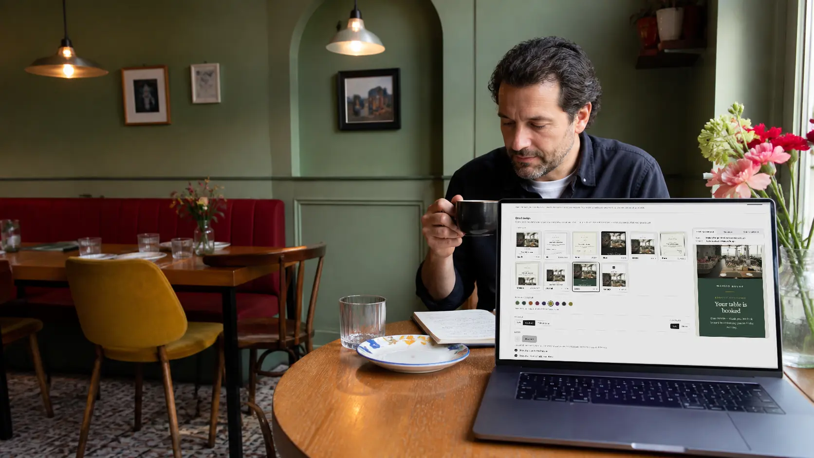 A restaurant owner reviewing bookings and guest emails in the TableSpark dashboard