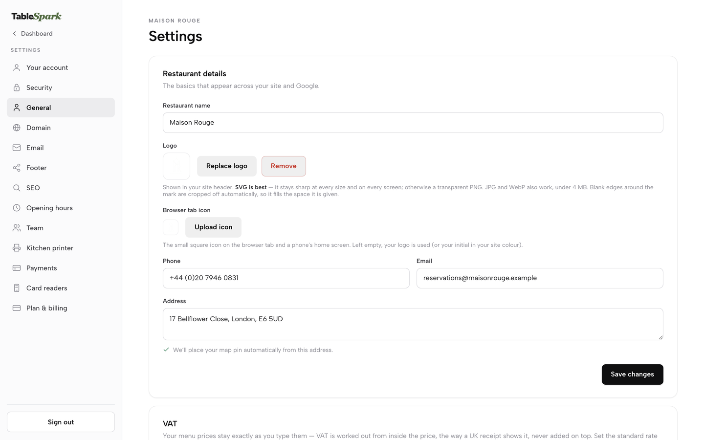 Settings on General, before Email is clicked in the left menu
