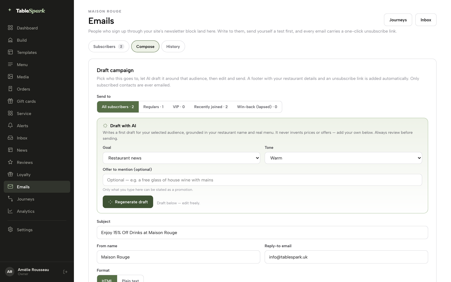 The Compose tab with All subscribers selected, before Regulars is clicked