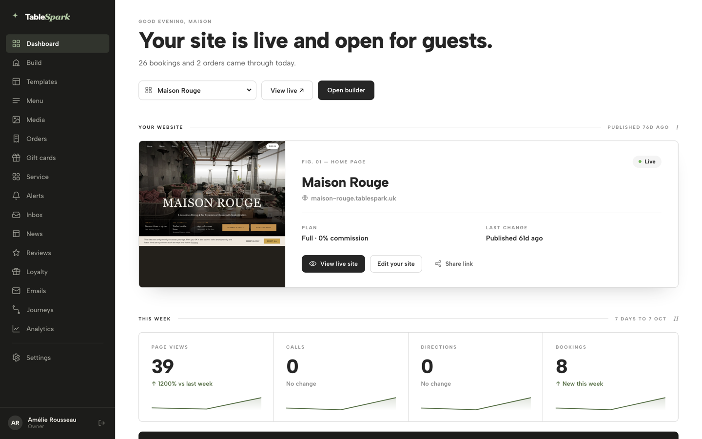 The Dashboard sidebar with Settings listed, before it is clicked