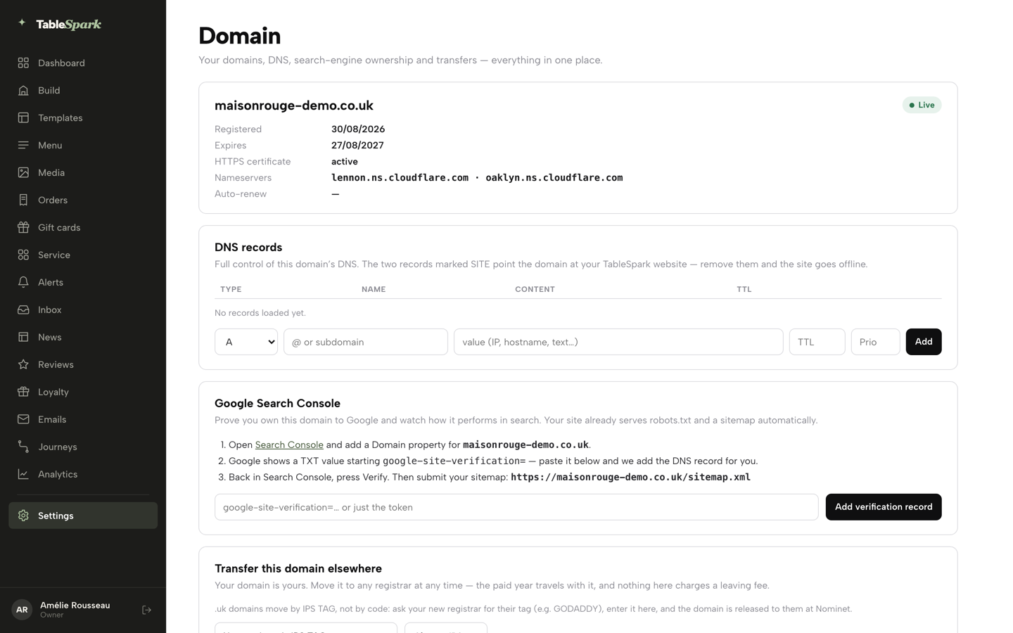 The Google Search Console card with three steps and an empty verification box