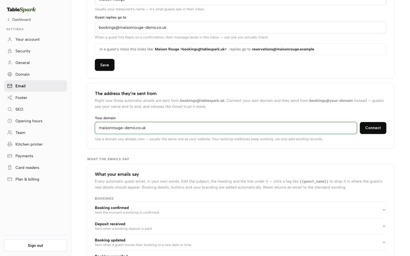The address they are sent from card with the domain typed into Your domain