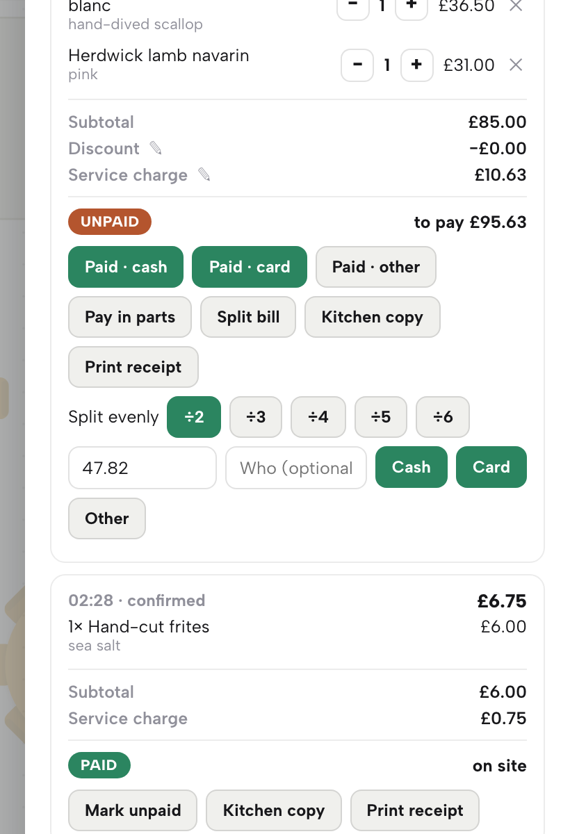 The Pay in parts editor with divide buttons from 2 to 6