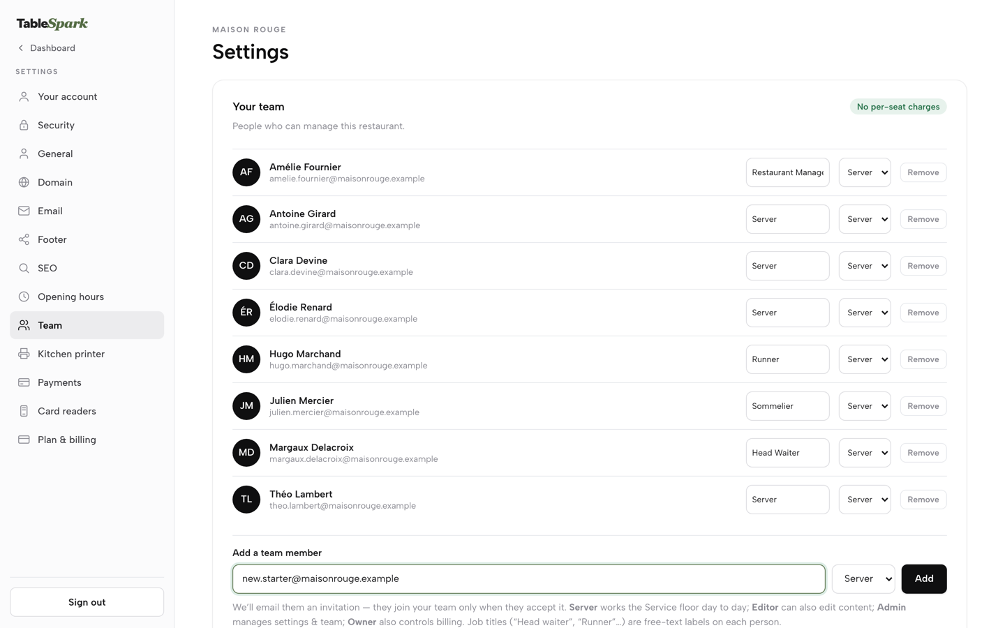 The invite form with the Server role chosen and the Add button